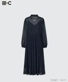 ユニクロC　シフォンプリーツワンピース（長袖・標準丈）ネイビー　Mサイズのサムネイル