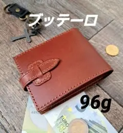 2つ折り財布　イタリアンレザー　ブッテーロ　ベルト付き　ヌメ革　ハンドメイド