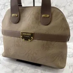 美品 ニナリッチ NINA RICCI ハンドバッグ 総柄 ジャガード レザー緑 