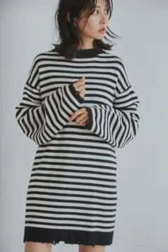 SNIDEL カートコバーンストライプニットセーター（ブラック/ホワイト）