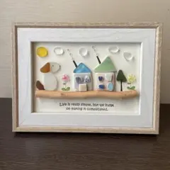 シーグラスアート　お家とワンちゃん