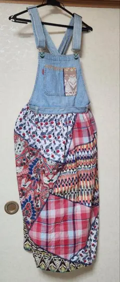 チチカカ　デニムパターンサロペット フリーサイズ