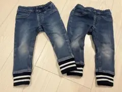 ストライプリブ付きデニムパンツ　90