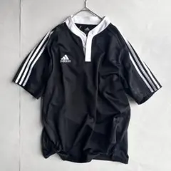 adidas ポロシャツ オーバーサイズ ブラック L ストリート系 ノーカラー