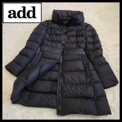 【美品】add 軽量 フード収納可 ベルト付き ダウンコート ブラック 黒