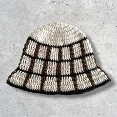 バケットハット クロシェハット ブラウン ベージュ ブラック チェック 格子柄