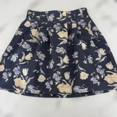 dazzlinフラワープリント フレアスカート ネイビー