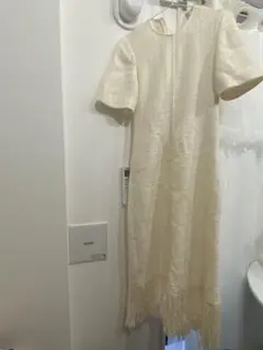 ZARA アイボリー フリンジ付きワンピース XS