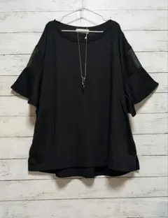 ブラック ヒラ袖 ふんわりチュニック ゆったり ぽっちゃり 大きいサイズ 3L