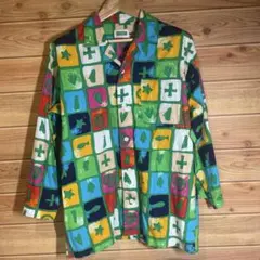 90s ベネトン 総柄 オープンカラー シャツ L XL マルチカラーのサムネイル