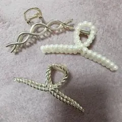 ヘアクリップ 3個セット シルバー パール風