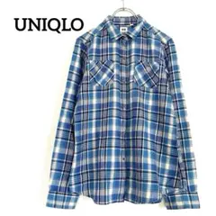 UNIQLO ユニクロ フランネルチェックシャツ L ブルー系 長袖シャツ