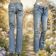 希少 Y2K ダメージ加工 ベルボトム デニム フレアパンツ ヴィンテージ風