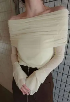 LAGUNAMOON フレアスリーブオフショルチュールトップス