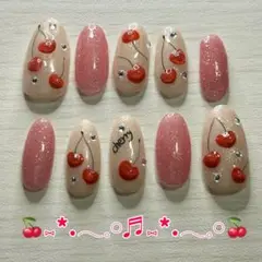 さくらんぼ　チェリー　ネイルチップ　ハンドメイド