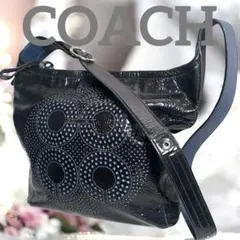 COACH コーチ✨エナメル ショルダーバッグ ブラック オプアート柄 正規品