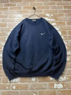 90s USA製　NIKE ナイキ　スウェット　ワンポイント　刺繍　ネイビー
