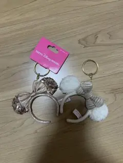 ディズニー ミニー カチューシャ キーホルダー キーチェーン スパンコール ボア