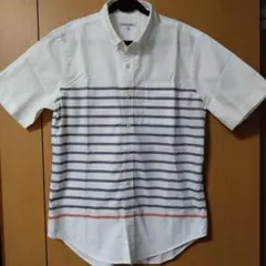 グローバルワーク 半袖 ボタンダウンシャツ M メンズ ボーダー