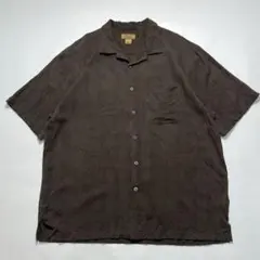 90s〜 ゴールド 開襟 半袖シルクシャツ XL 茶 ブラウン ☆.8665