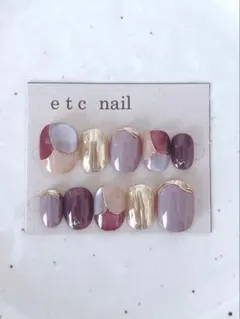 No.606ベリーショート　ネイルチップ　パープル　ゴールド　マグ　春ネイル