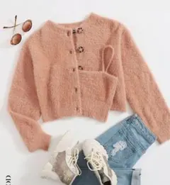 ピンク クロップドカーディガンとキャミソールセット ふわもこ 送料込み