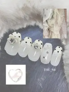 ネイルチップオーダー　ウィッシュコアネイル　羽ネイル　ガーリーネイル　ドット柄