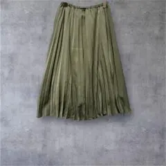 【レトロガール】プリーツスカート　ロング　ウエストゴム　訳あり　カーキM