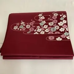 【新品】名古屋帯　　ワインレッドに梅模様