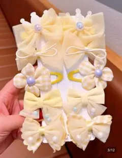 イエローリボンと花のヘアクリップ10個セット