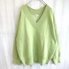 【美品】グリーンレーベルリラクシング Vネック ニット ライトグリーン フリー