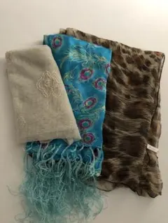 50✨格安✨3点セット✨即購入可能✨ナイロン製ベージュ刺繍ストール