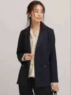 【セットアップ】ナノユニバース ダブルジャケット・ワンタックパンツ ネイビー