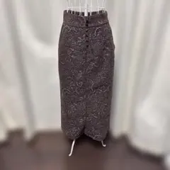 花柄 タイトスカート ブラウン