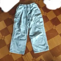 GU ワイドデニムカーゴパンツ ライトブルー Sサイズのサムネイル