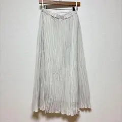 ロングスカート　プリーツ　ウエストゴム　F ライトグレー ゆったり　体型カバー