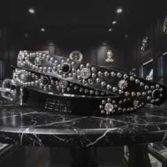 フラワー銀□本革レザーフルスタッズナローベルト☆アメカジ古着htc