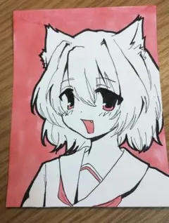 八重歯がカワイイあの子　 手描きイラスト　色紙　オリジナル　アナログ