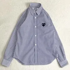 【極美品】プレイコムデギャルソン ストライプ柄　長袖シャツ M ワンポイントロゴ