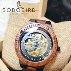 極上品✨BOBO BIRD 木製 自動巻き 腕時計 スケルトンモデル 箱 コマ付のサムネイル