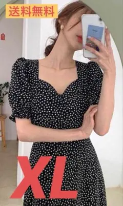 XL【レディース★ ワンピース ★小花柄 ★清楚系 】スクエアカラー★ 着痩せ