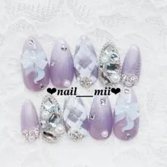 ネイルチップ 量産型 ワンホン フレンチガーリー オーダー 韓国 バレエコア 紫