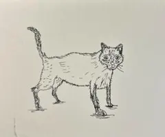 猫と鹿　イラスト　絵画　原画　オリジナル