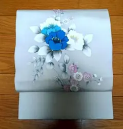 名古屋帯☆正絹☆塩瀬☆青椿 白椿/訳あり未使用品のサムネイル