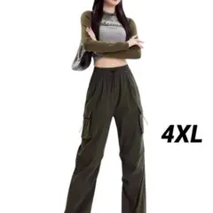 カーゴパンツ 　レディース　ワーク 　韓国 　ワイド　カーキ　4XL　秋　冬