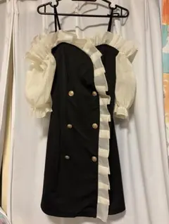 オフショルダー フリル タイトドレス ブラック