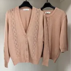 【美品】ナイガイ　ロジカ　透かし編みカーディガン　ニット　麻混　アンサンブルのサムネイル