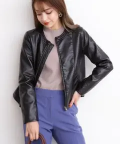 ナチュラルビューティベーシック ブラックノーカラーレザージャケット