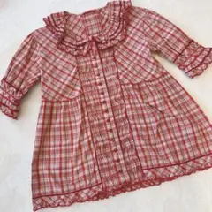 ピンクハウス 綿ローン 長袖 ワンピース ギンガム チェック ピコフリル