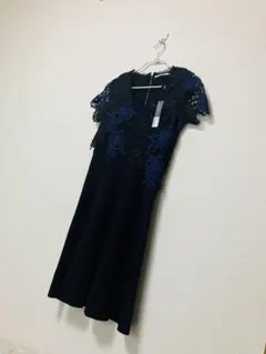 【新品タグ】T TAHARI レース刺繍ワンピース ドレス ネイビー 2.5万円
